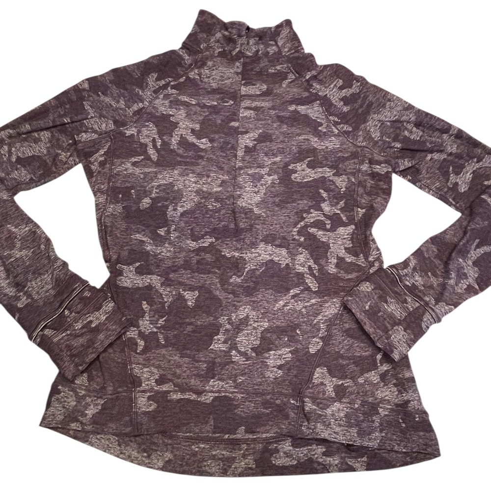 Lululemon Outrun The Elements Women's 1/2‎ Zip Pullover Camo Size 8 Thumbies